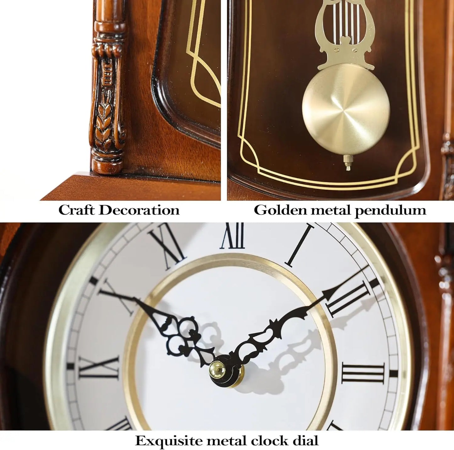 Grandfather Vintage Wall Clock with Pendulum & Chime
