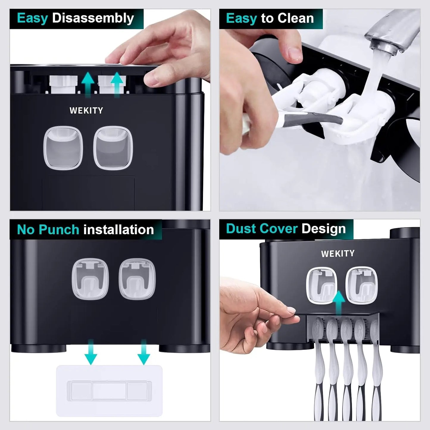 Wall Mounted Toothbrush Holder with Toothpaste Dispenser