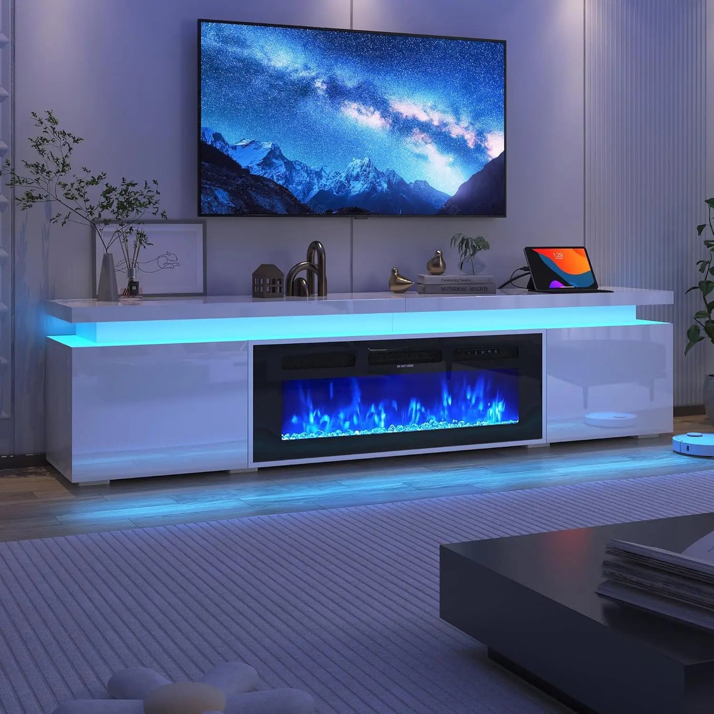 83" LED TV Stand 40" Fireplace 95"