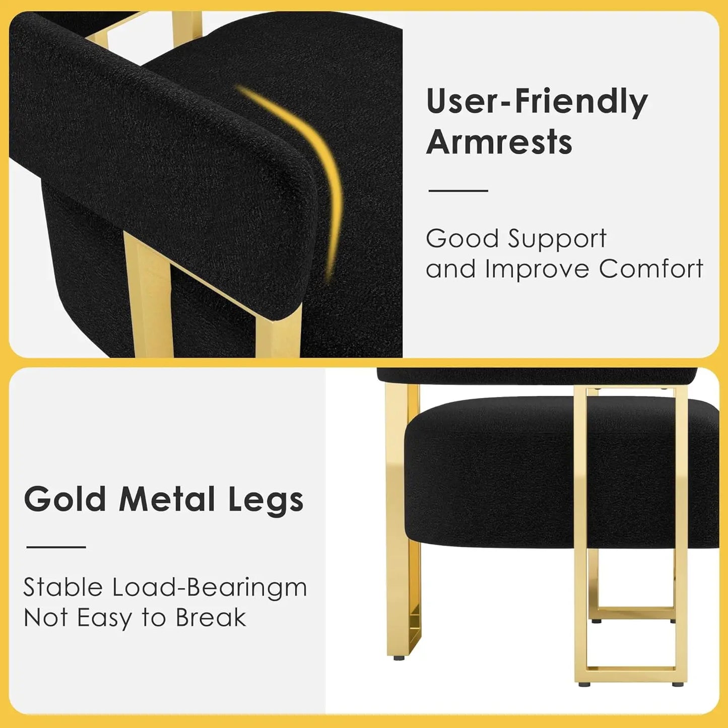 Modern Black And Gold Accent Chair Set of 2