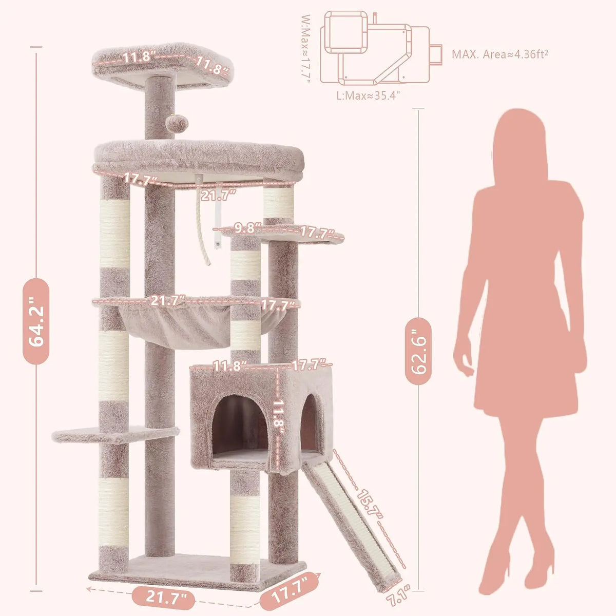 64.2" Cat Tree for Large Indoor Cats