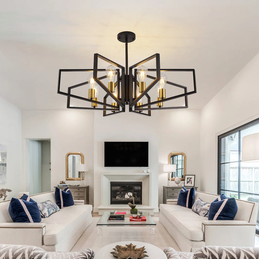 Modern 8-Light Geometric Chandelier Adjustable Height