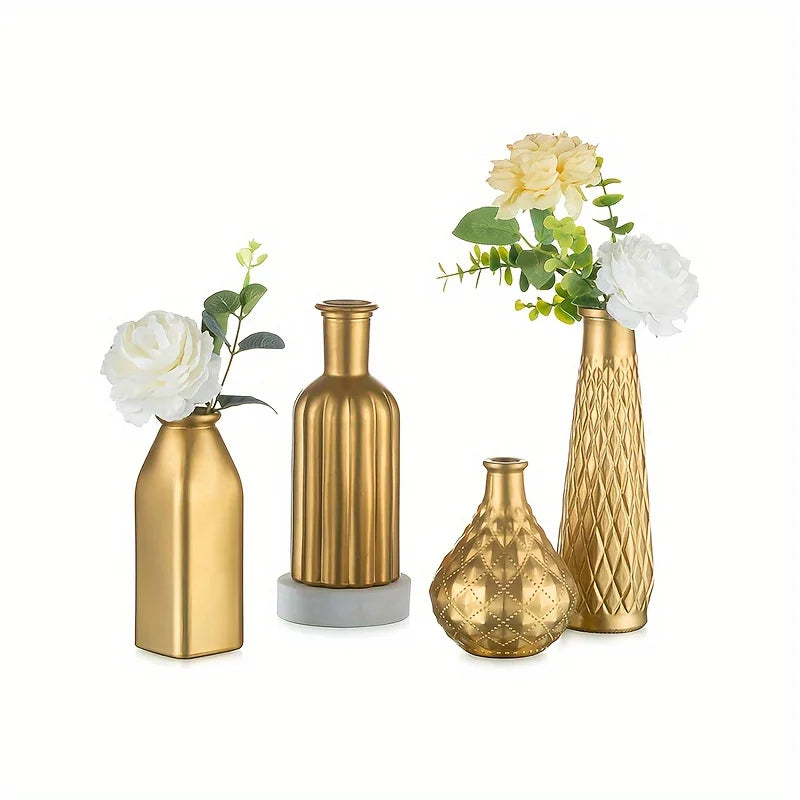 Cylindrical Gold Glass Vase, Gilded Finish