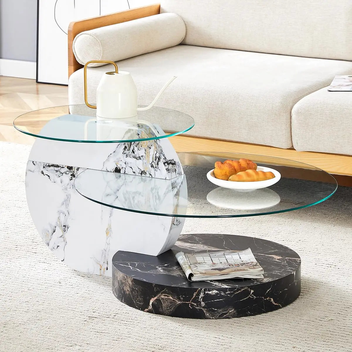 42" 3-Tier Round Glass Coffee Table