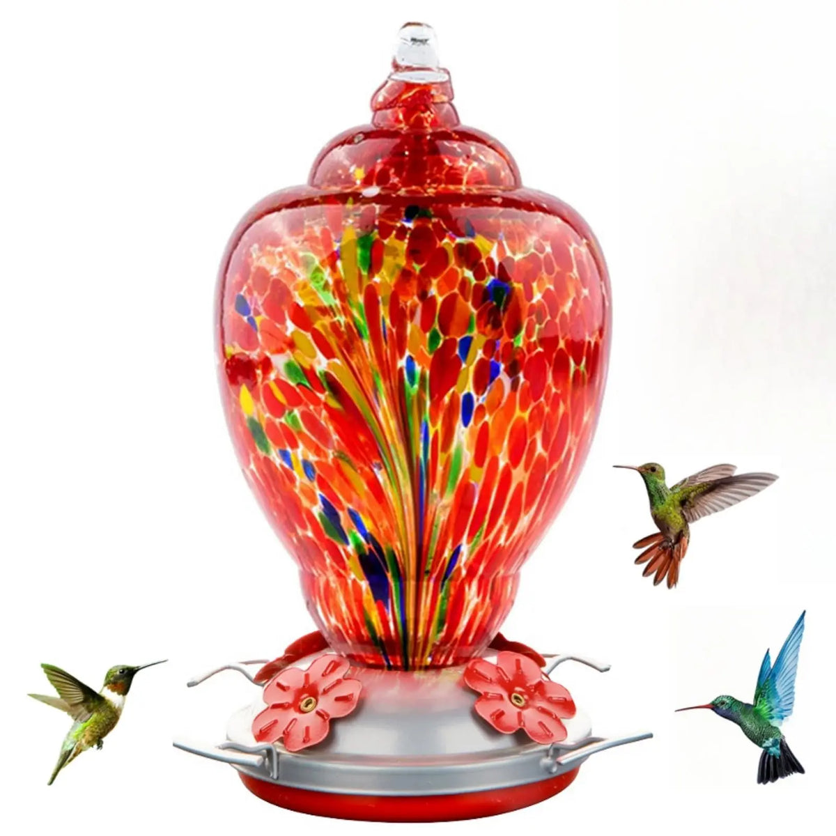 Hand Blown Glass Hummingbird Feeder