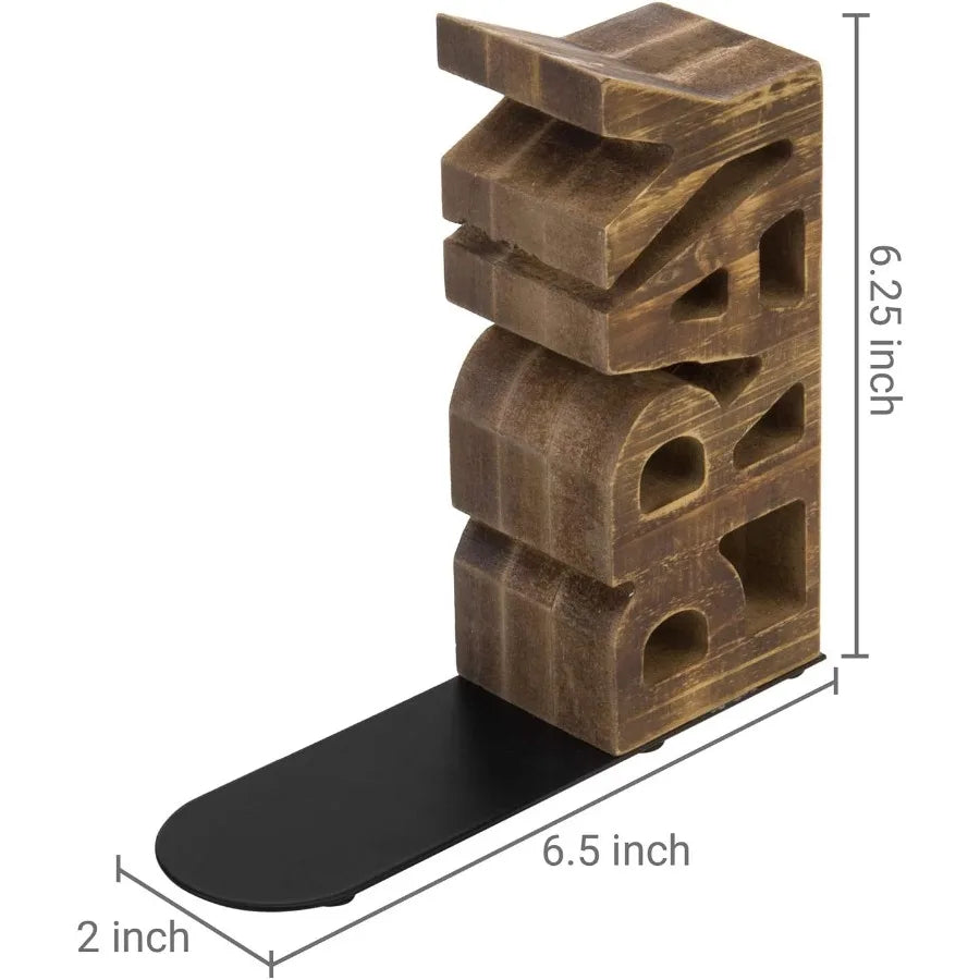 Rustic Burnt Brown Wood Bookends