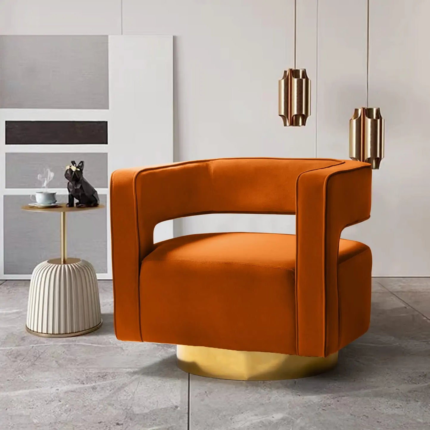 Velvet Swivel Barrel Chair
