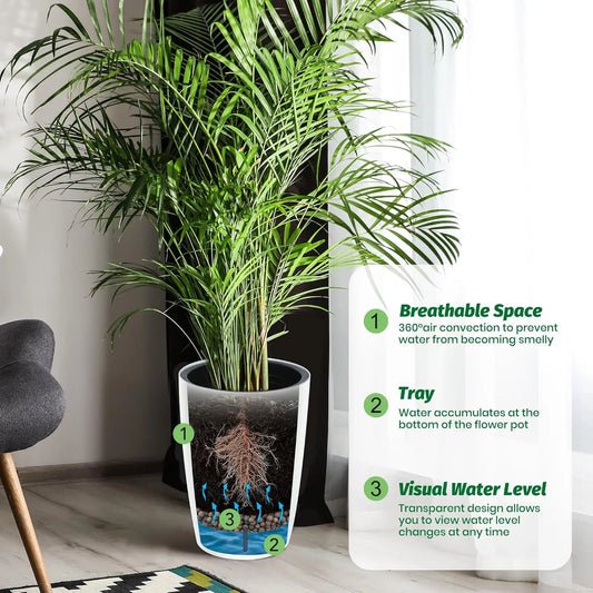 1-Pair Black Self-Watering Planters 21.7”