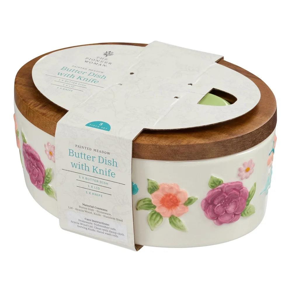 Painted Meadow Butter Dish Set With Knife
