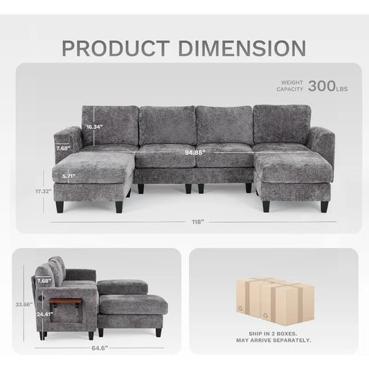 118" U-Shaped Sectional Couch