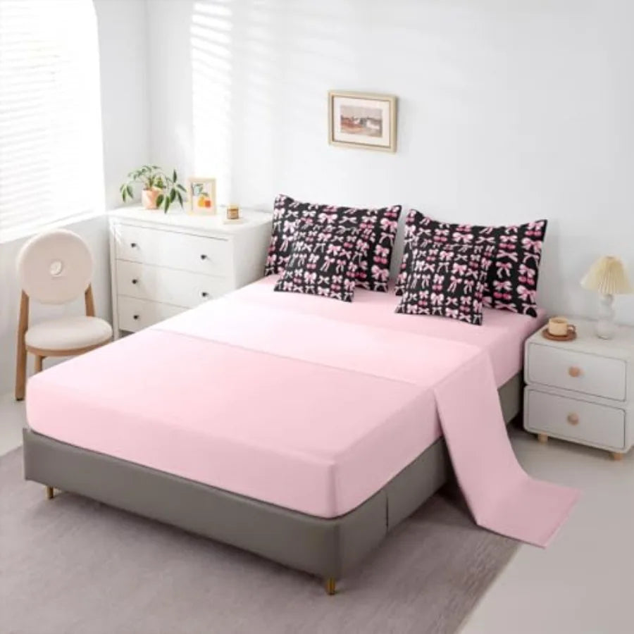 Pink Cherry Bow Comforter Set 7 Pcs