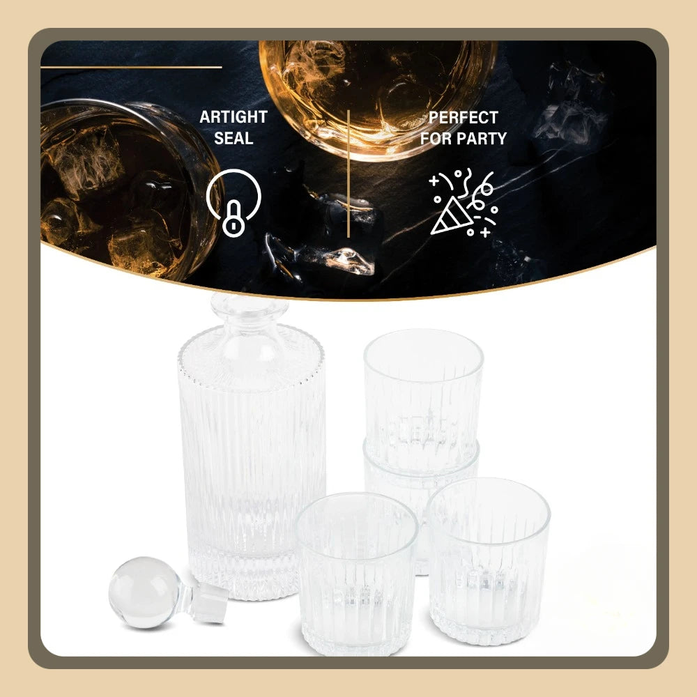 Whiskey Decanter Cocktail Glasses, 5-Piece Set