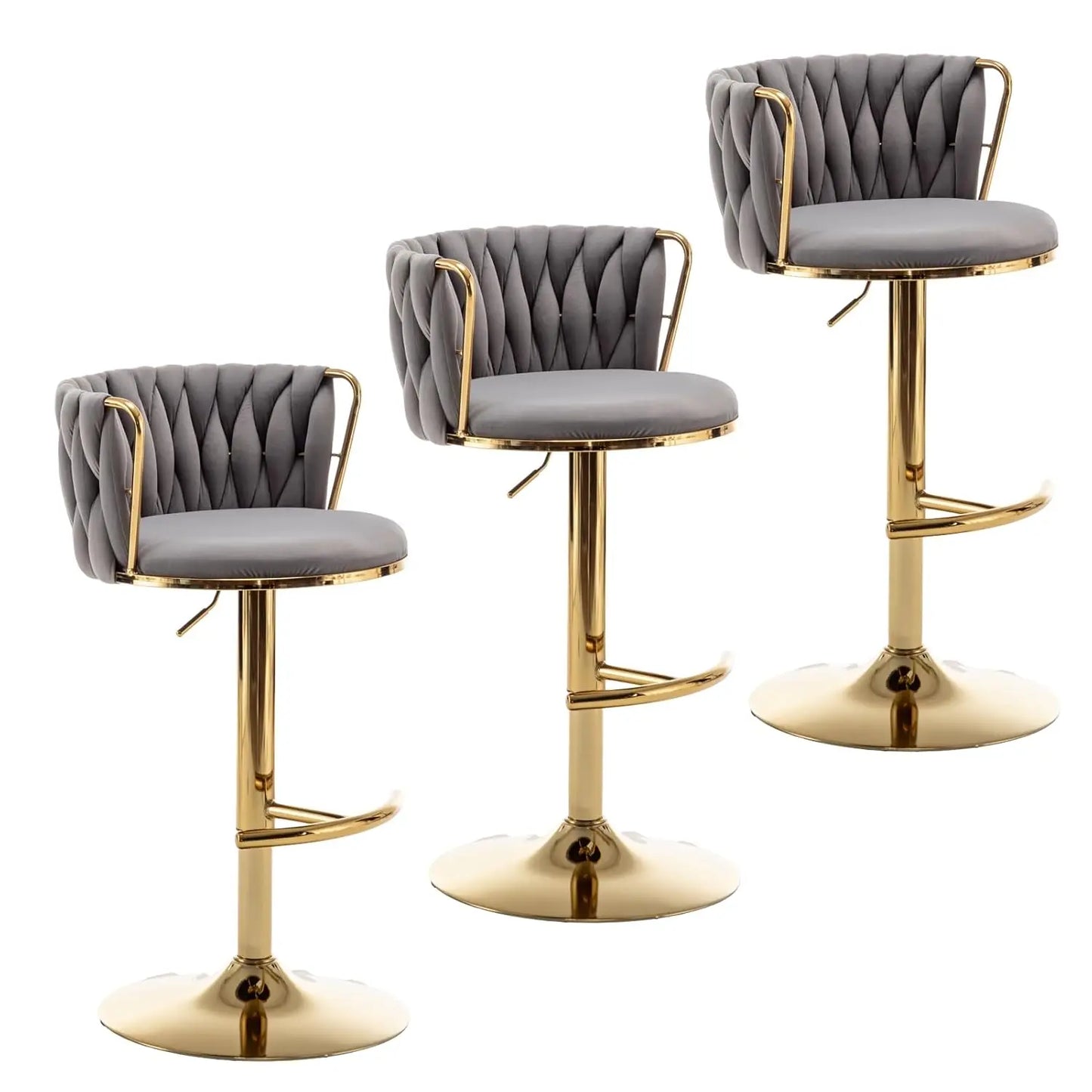 Gold Velvet Bar Stools Set of 3