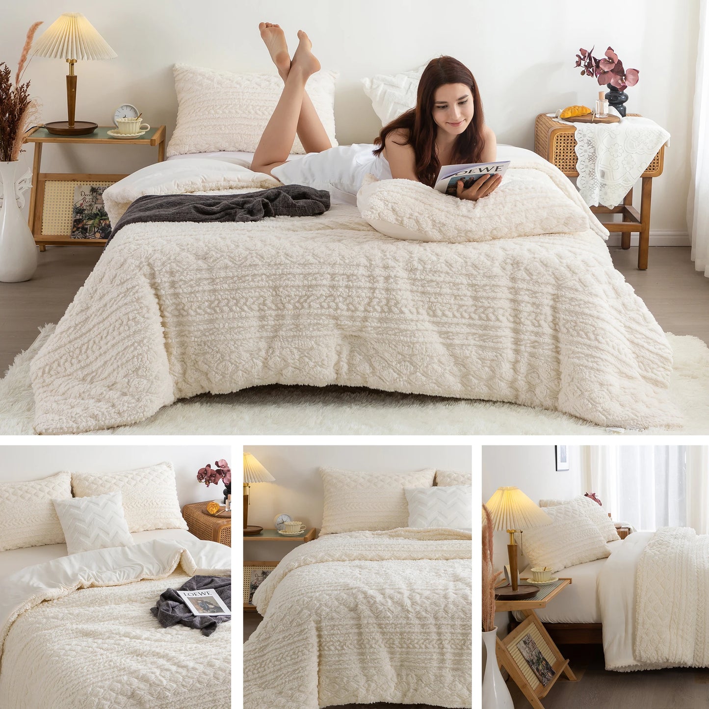 Fleece Sherpa Cotton Fluffy Bed Down Comforter Set