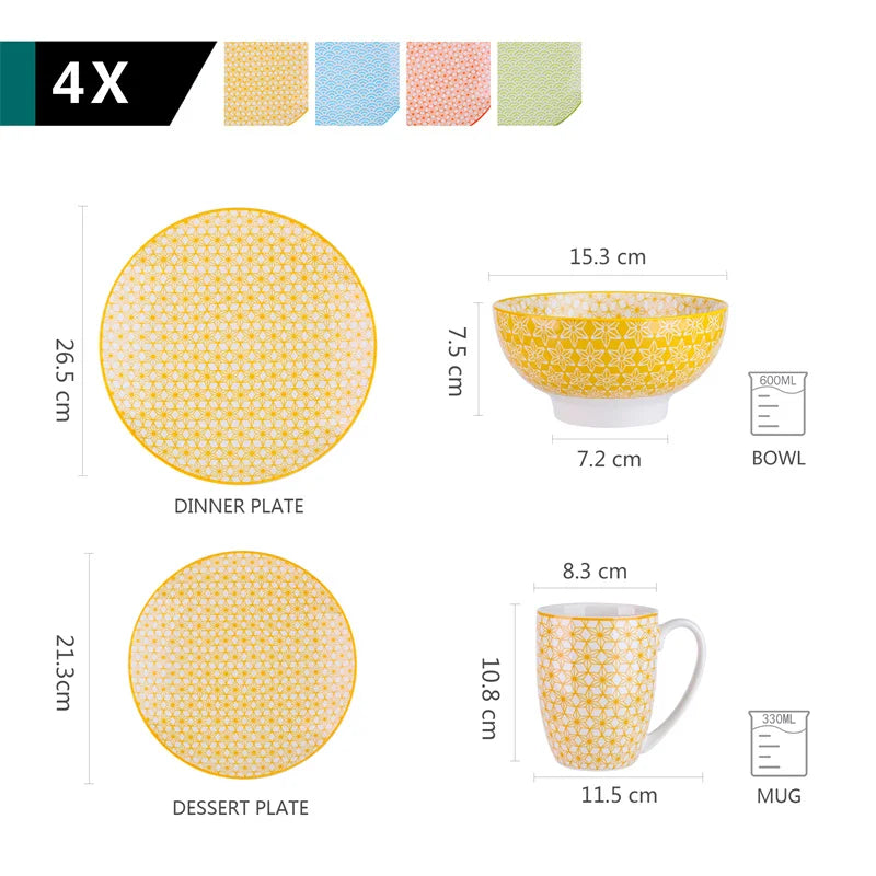 16Pieces Porcelain Multi-Color Dinnerware Set