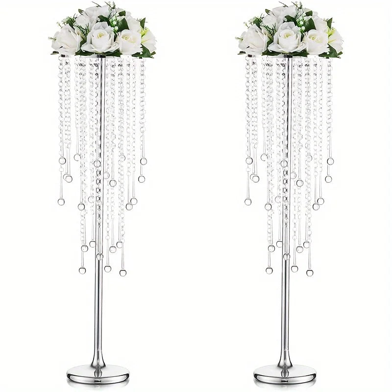 Set of Metal Gold Vases, Chandelier Crystal