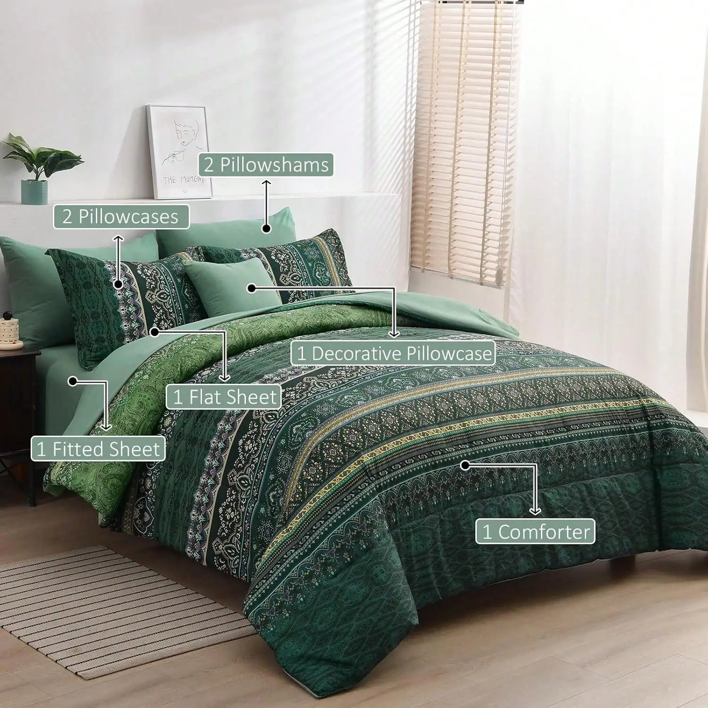 8PCS Boho Striped Comforter Set