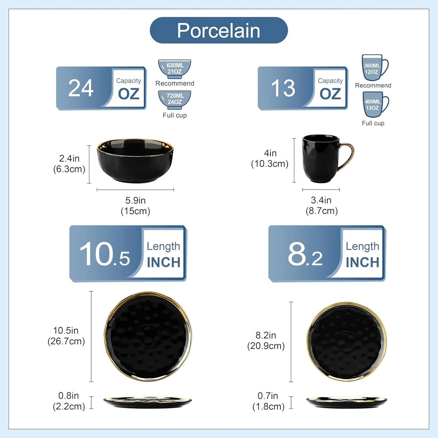 Black and Gold Dishes Sets for 4