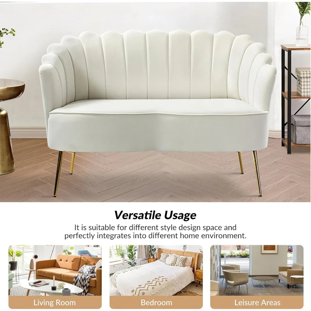 Modern Velvet Loveseat Sofa with Flower Shaped