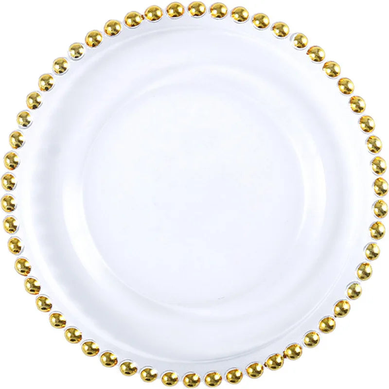 Golden Beads Round Glass Plate