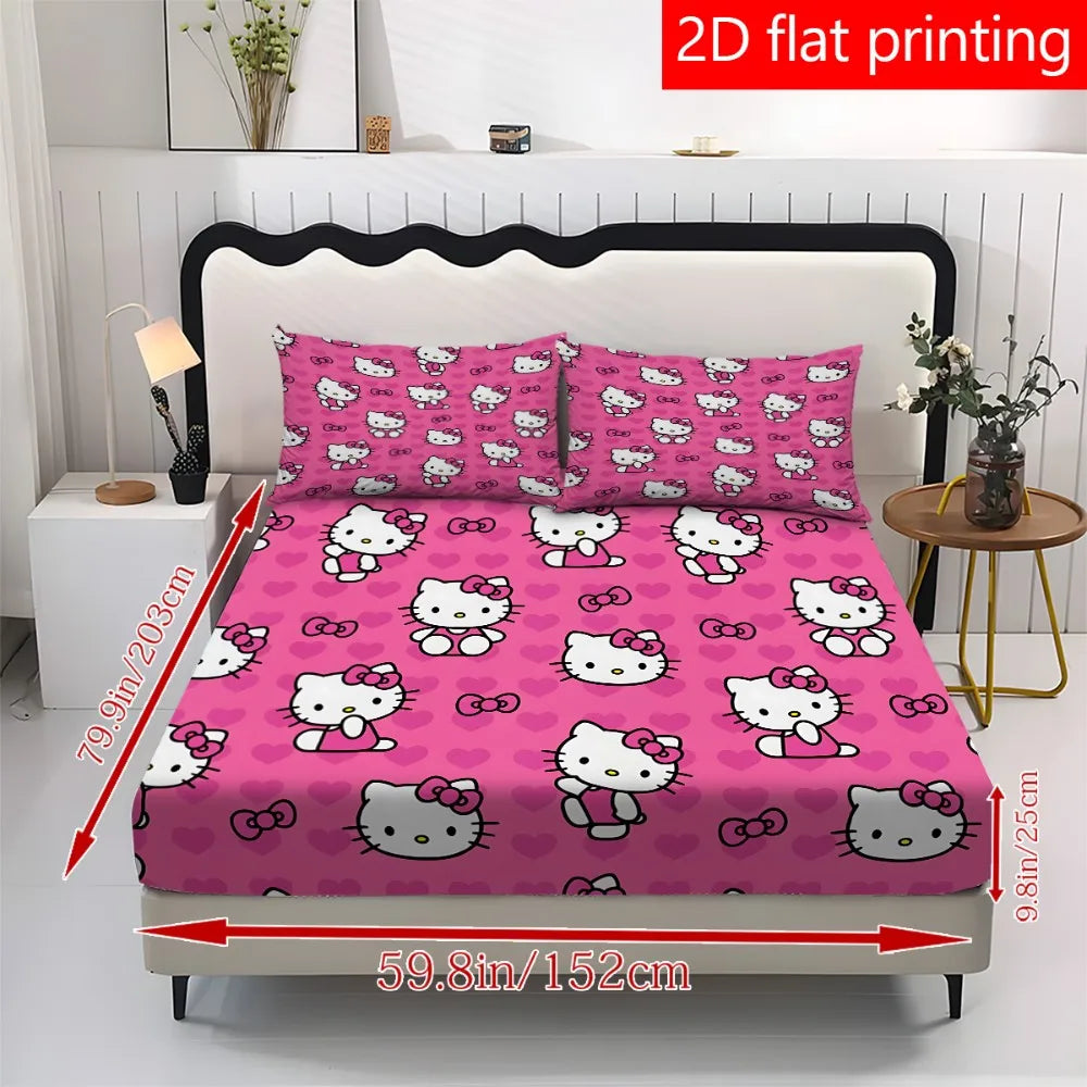 3pcs Pink Hello Kitty Heart Pattern Bed Set