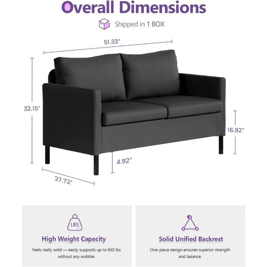 Black Faux Leather 2 Seater Love Seat