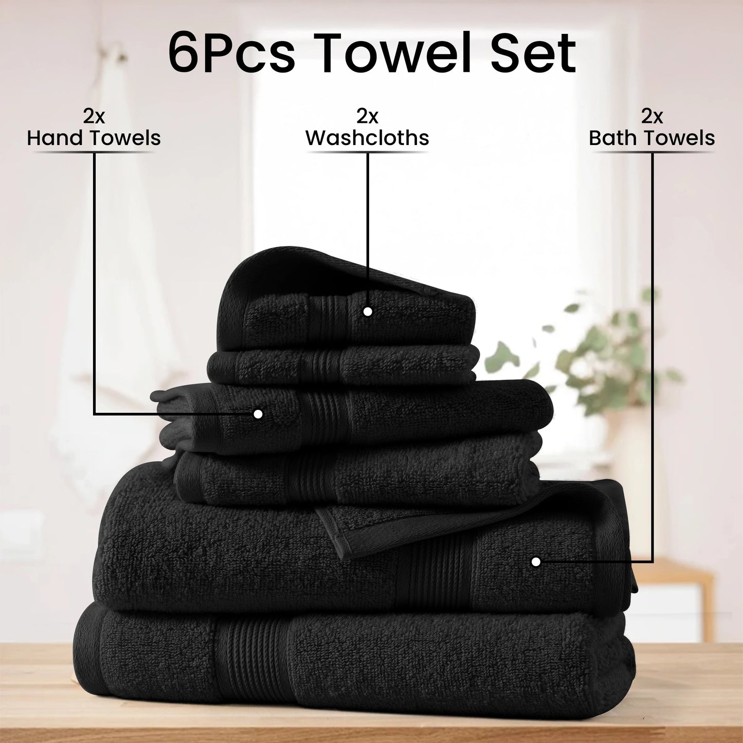 6-Piece Bath Towel Set100% Cotton