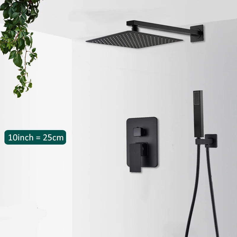 Black Concealed Shower System Rain Waterfall