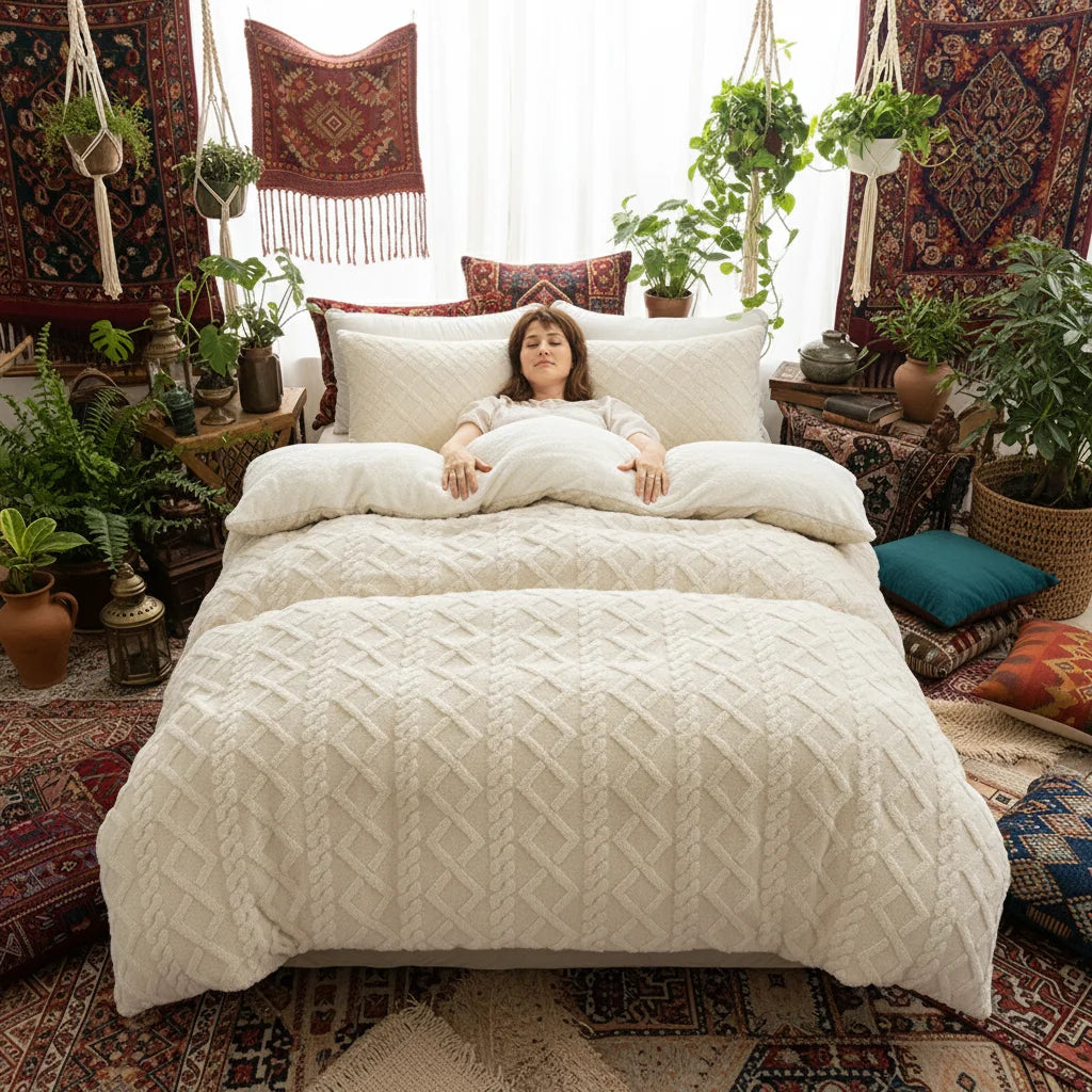 Geometric Stripe Pattern Design Winter Velvet Thick Quilt
