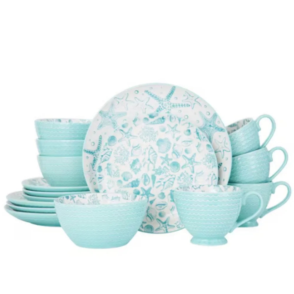 16-Piece Aqua Stoneware Dinnerware