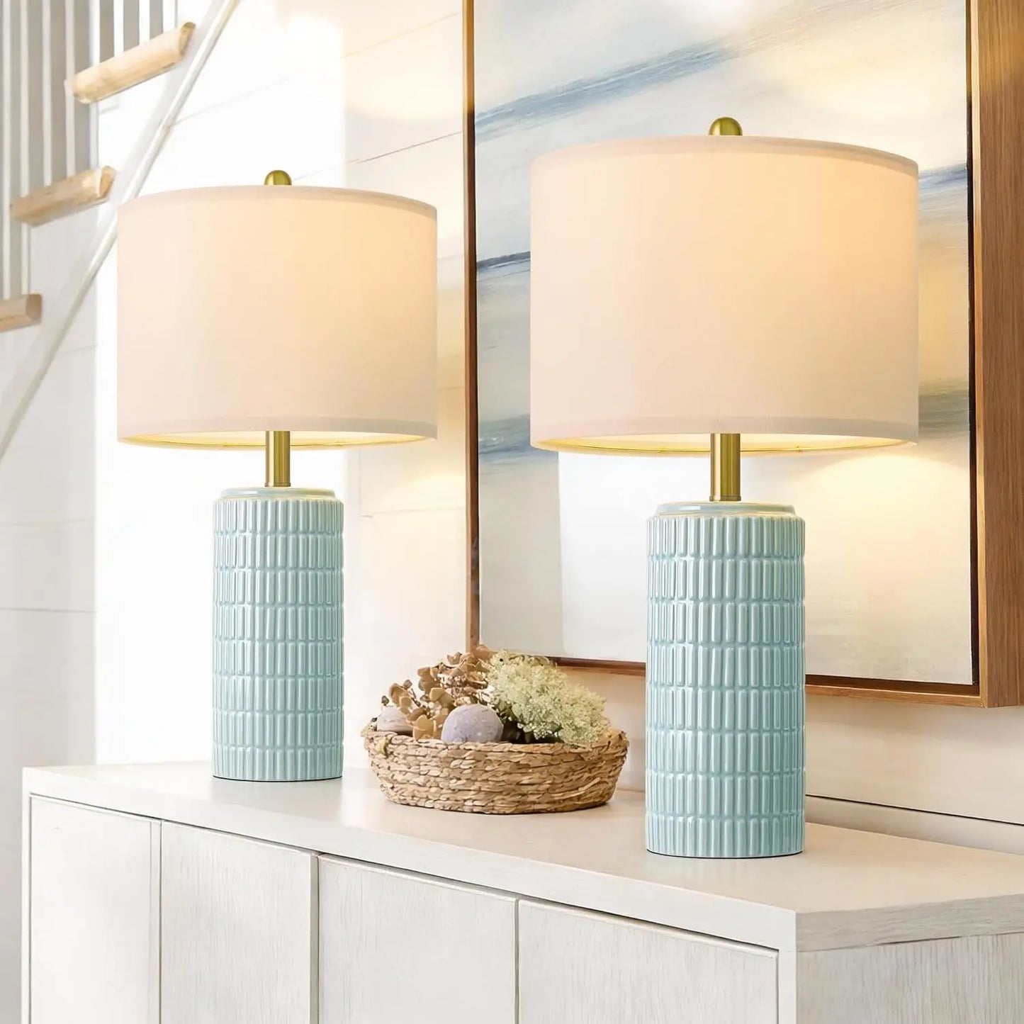 23" Light Blue Table Lamps Set Of 2