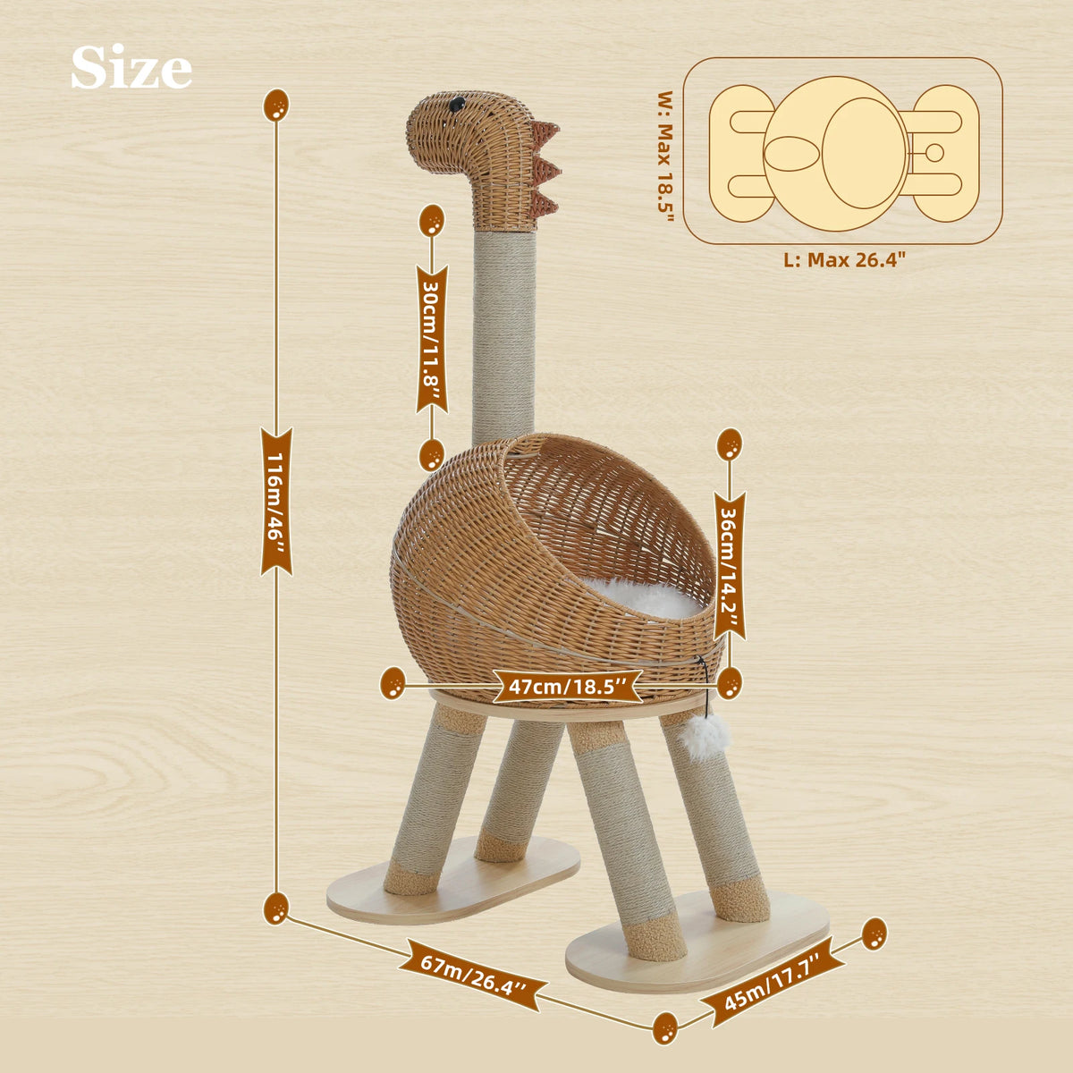 Dinosaur Cat Tree Tower with Sisal Scratching Post