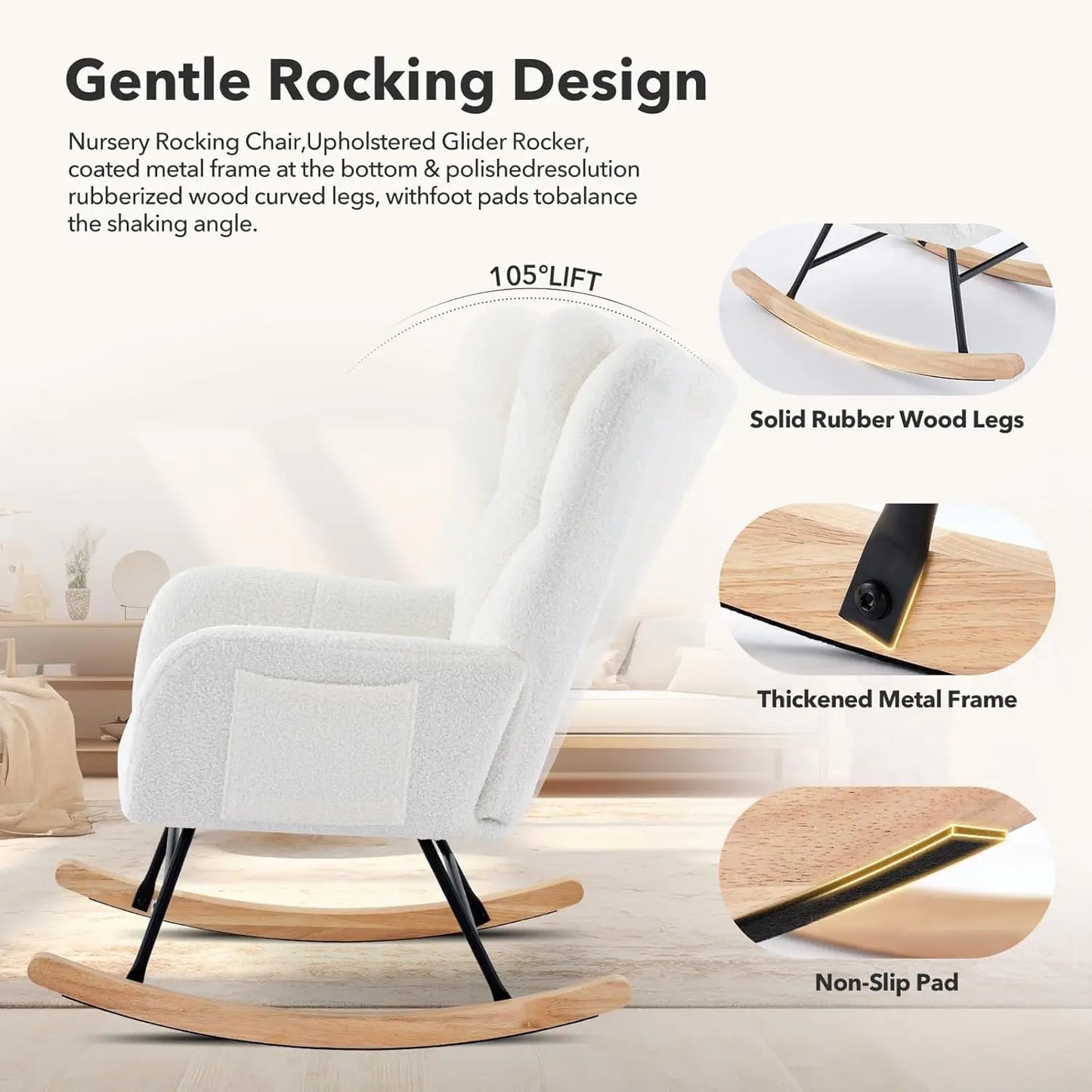 Modern Upholstered Nursery Rocking Chair