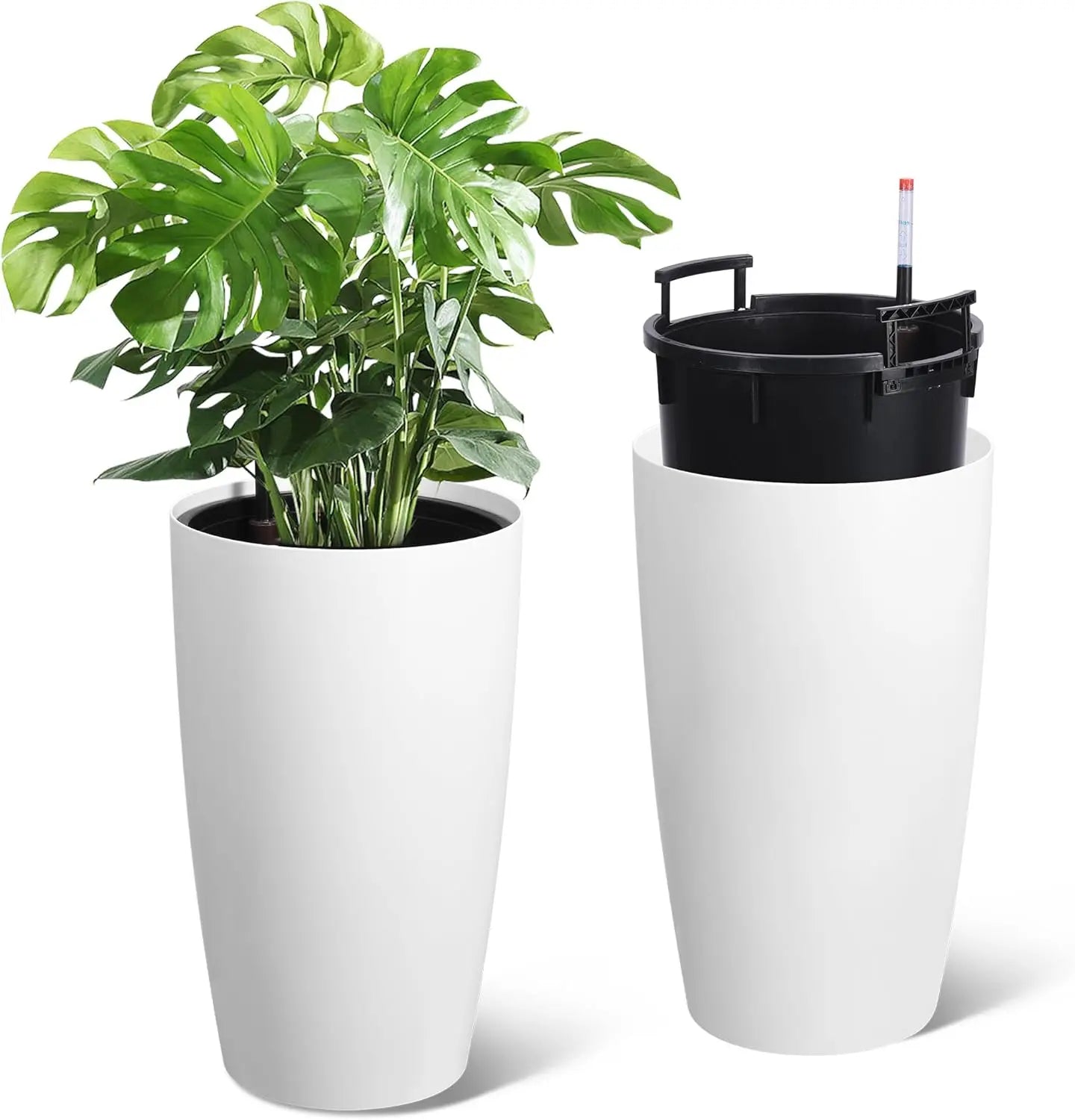 1-Pair Black Self-Watering Planters 21.7”