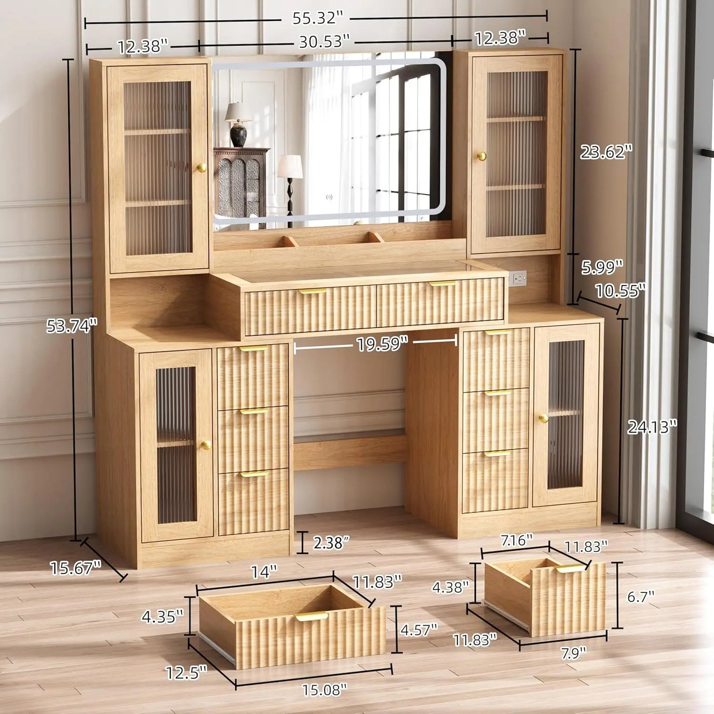 55" Vanity Desk with Mirror & Lights