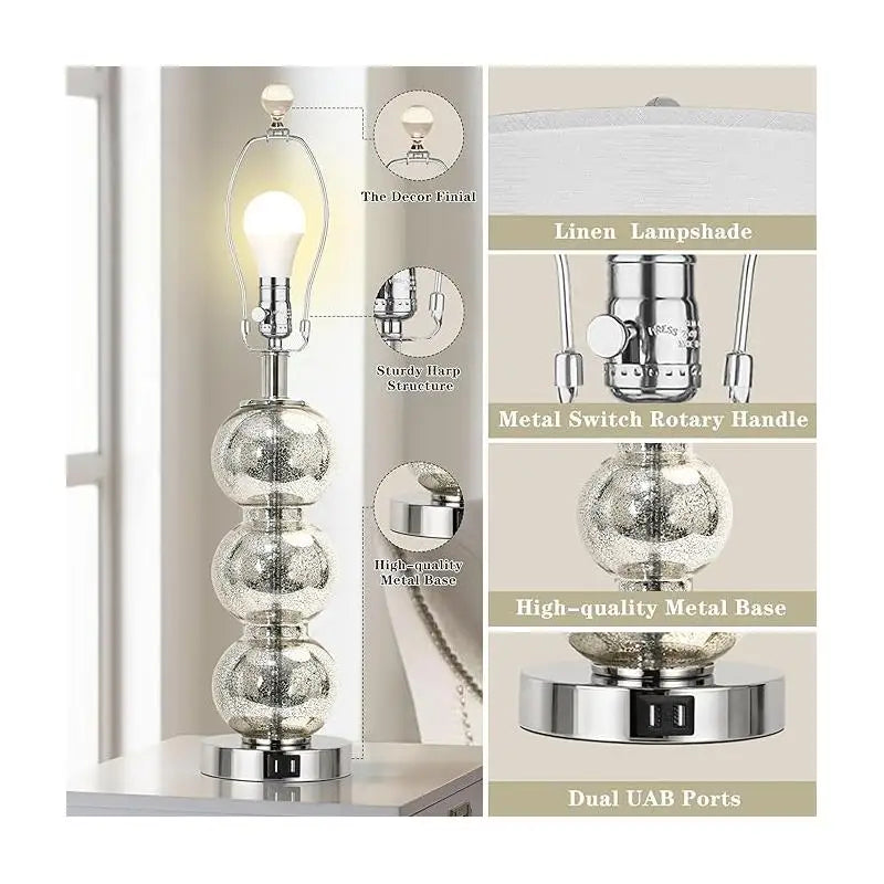 Set of 2 -27" Tall Glass Triple-Sphere Table Lamps