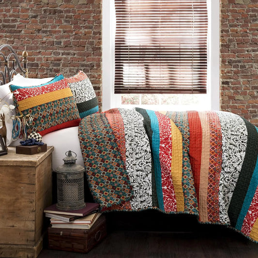 Boho Stripe Reversible Cotton Quilt 3-Piece Set