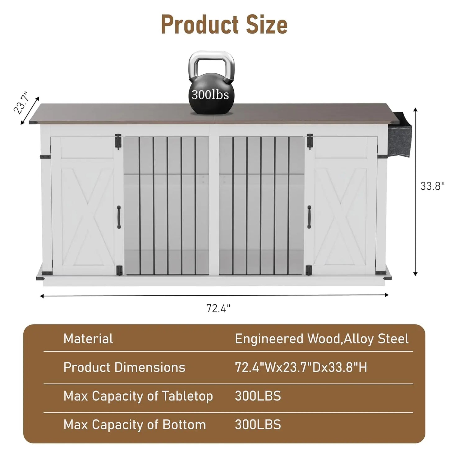 Extra-Large Wooden Dog Crate With Partition
