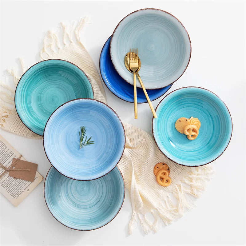 18Pcs Blue Green Ceramic Plates