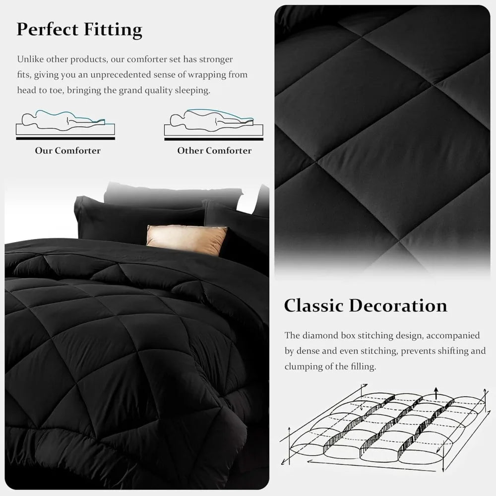 Comforter Set Black - Bed In A Bag King Size 8 Pieces