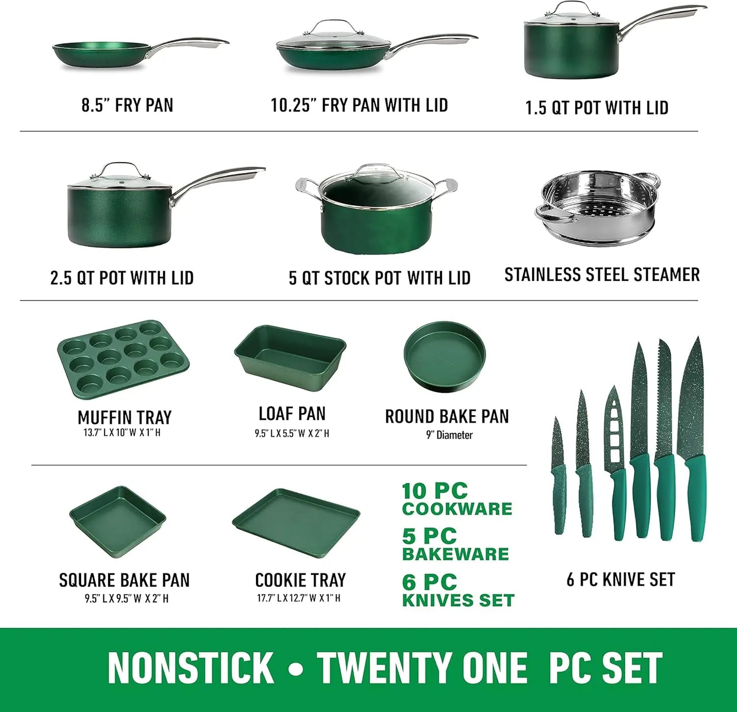 21 Pc Kitchen Pots And Pans Set