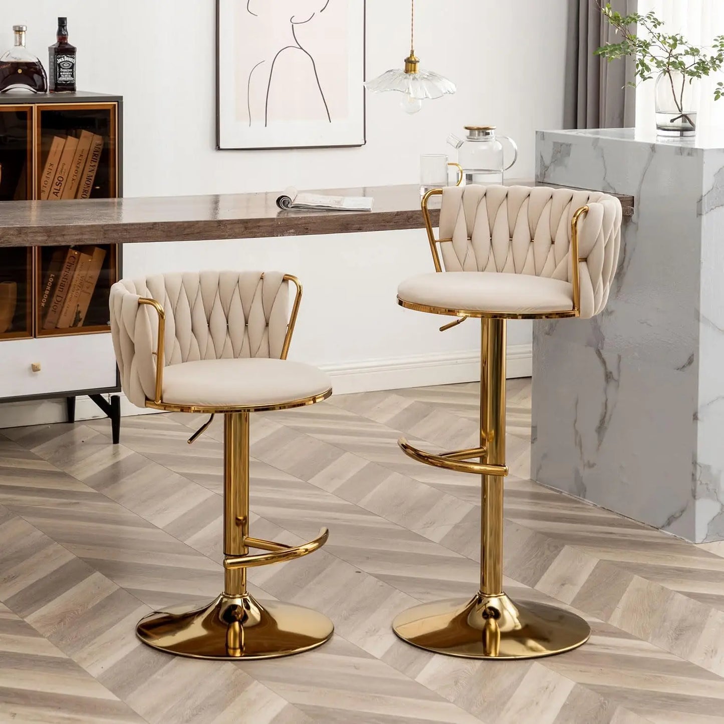 Gold Velvet Bar Stools Set of 3