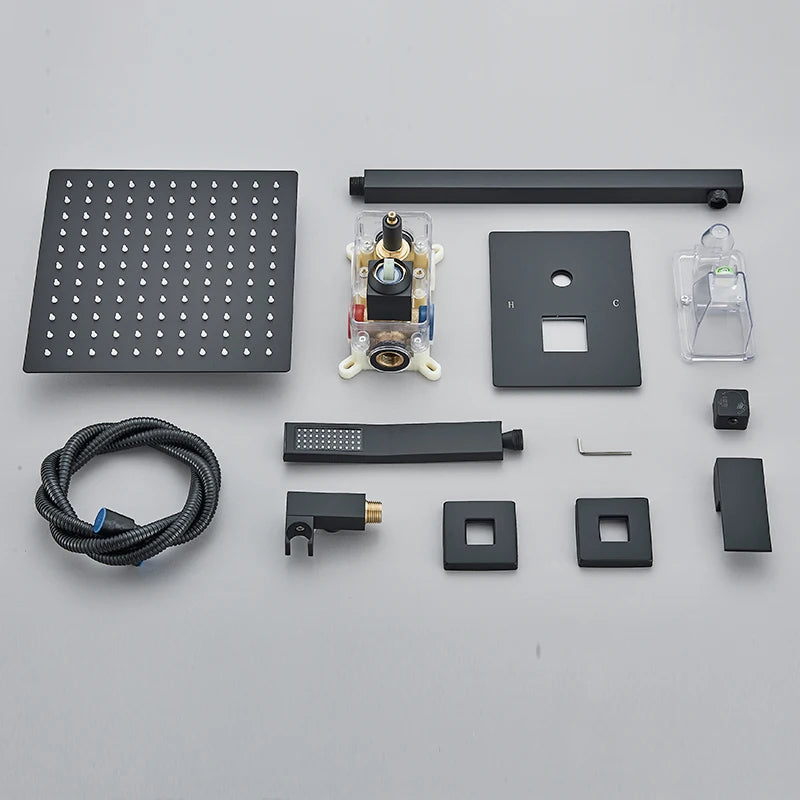 Black Concealed Shower System Rain Waterfall