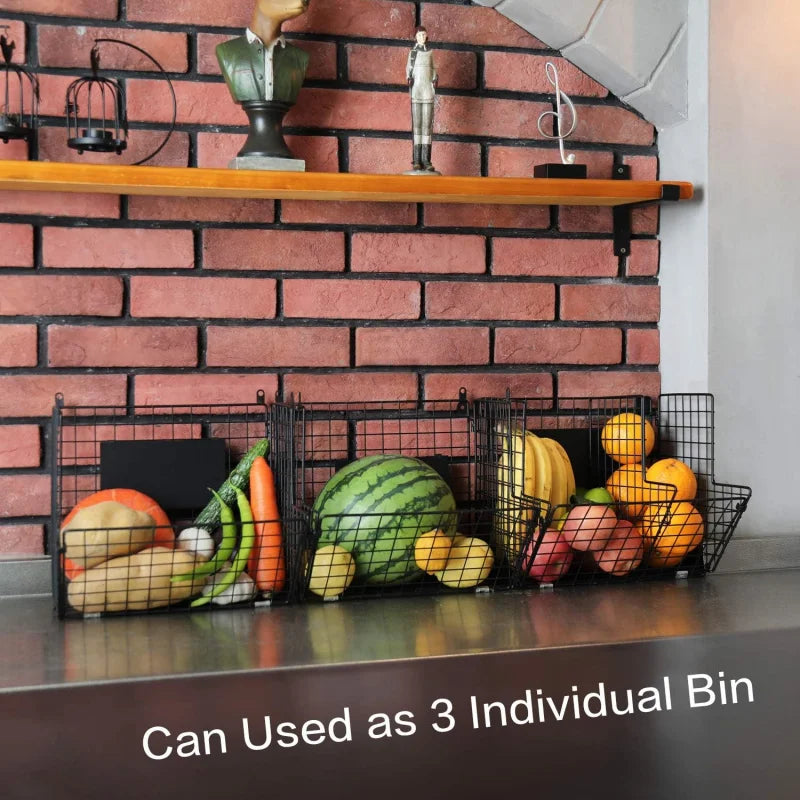 3 Tier Metal Wall Mount Basket W/Hooks & Chalkboards