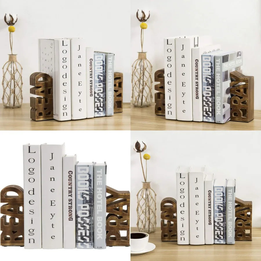 Rustic Burnt Brown Wood Bookends