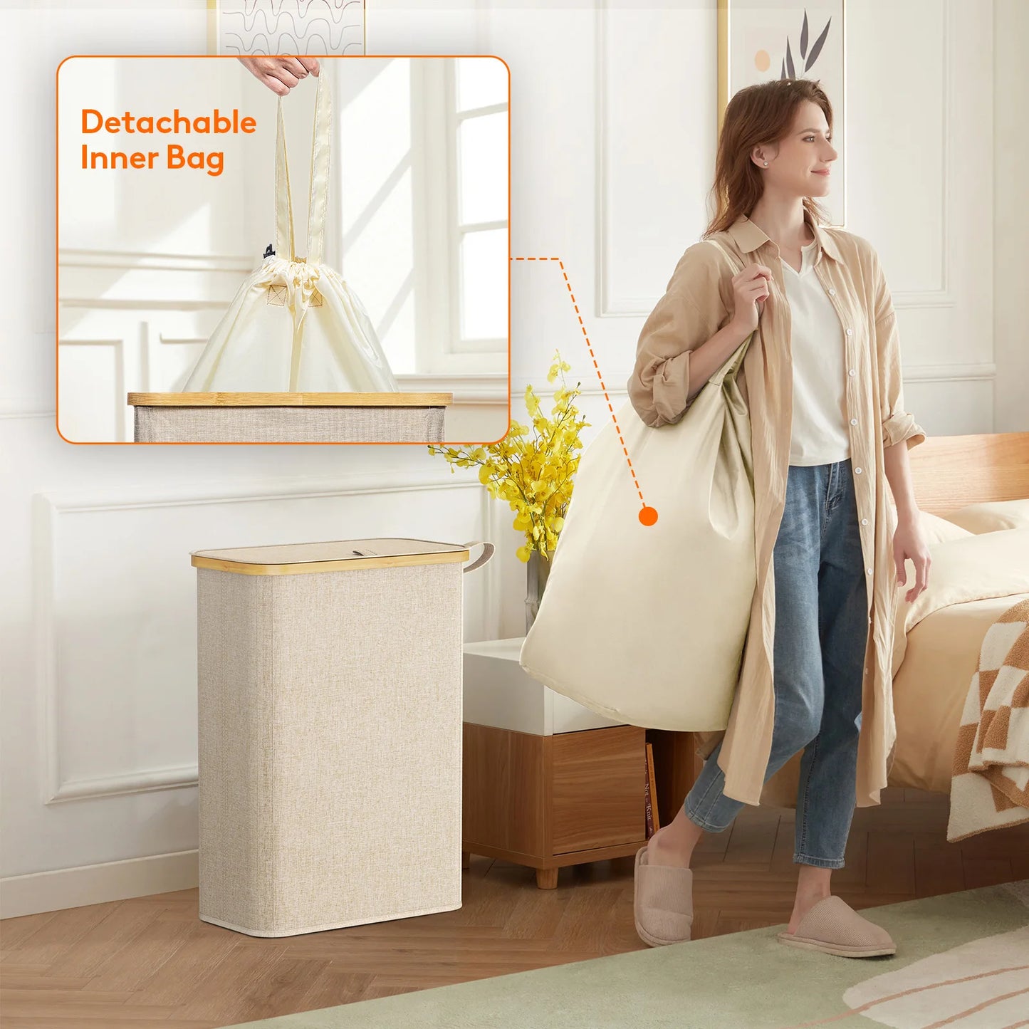 50L Slim Laundry Hamper With Lid