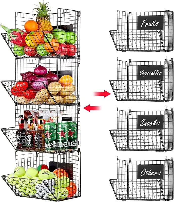 3 Tier Metal Wall Mount Basket W/Hooks & Chalkboards