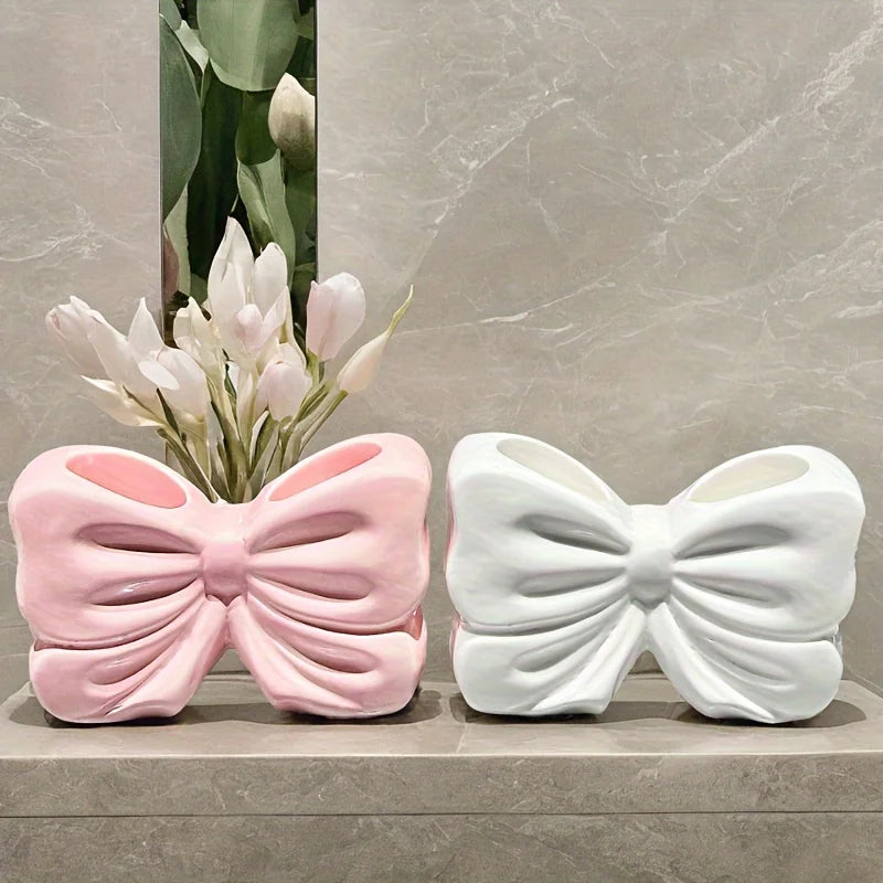 Charming bow ceramic toothbrush holder