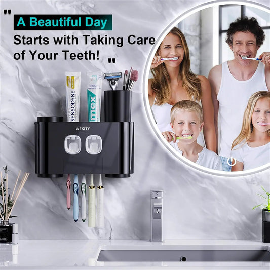 Wall Mounted Toothbrush Holder with Toothpaste Dispenser