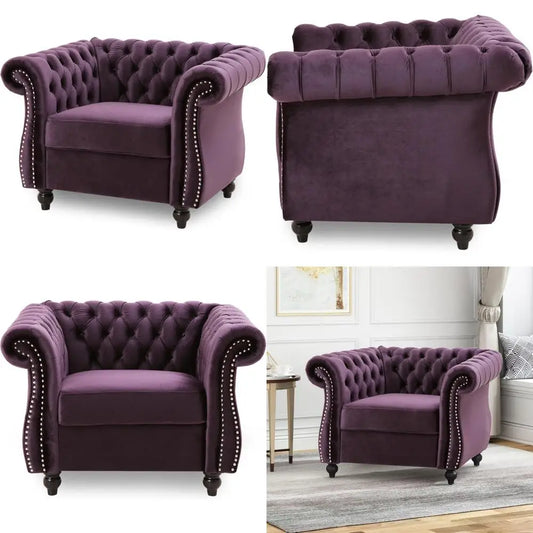 Chesterfield Velvet Club Chair in Berry